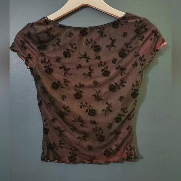 Y2K Floral Mesh Black and Pink Top - XS - Picture 4 of 6